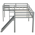 L Shaped Twin Size Loft Bed With Ladder And Slide, Gray Gray Solid Wood Mdf