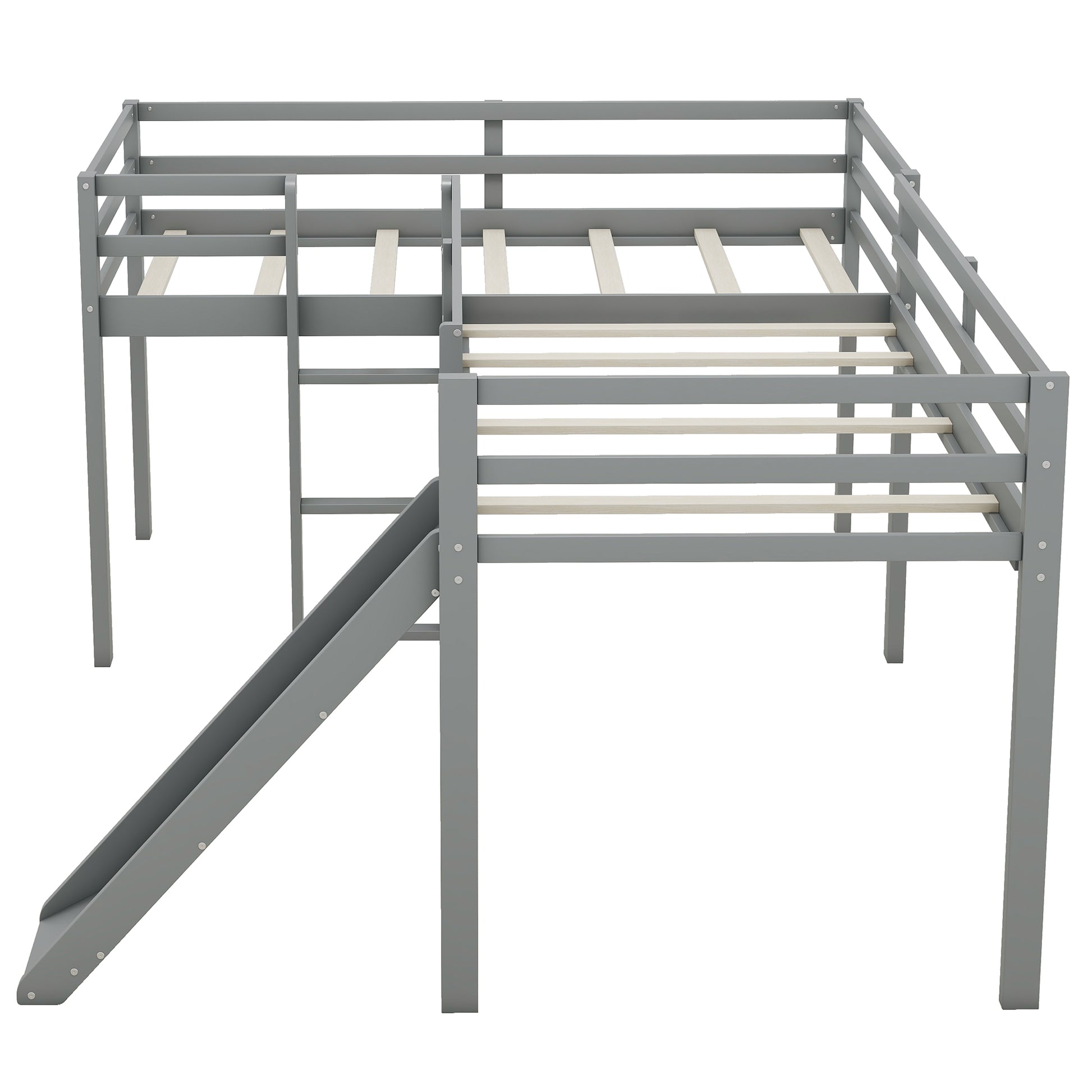 L Shaped Twin Size Loft Bed With Ladder And Slide, Gray Gray Solid Wood Mdf