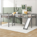 L Shaped Twin Size Loft Bed With Ladder And Slide, Gray Gray Solid Wood Mdf