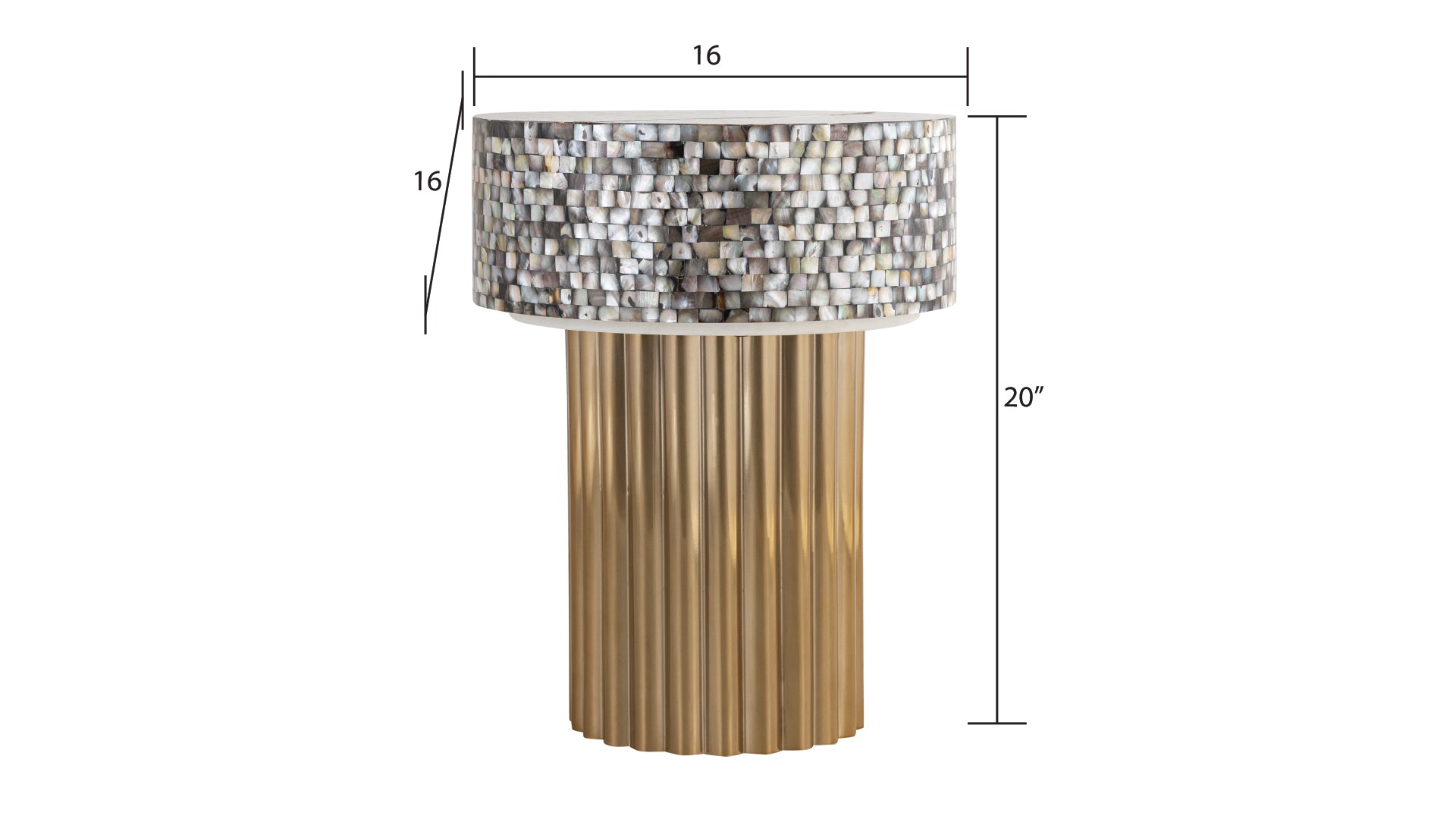 Et 1207 16 End Table Finished With Mother Of Pearl Top Antique Brass Primary Living Space Contemporary,Modern Round Open Storage Coffee & End Tables Stainless Steel