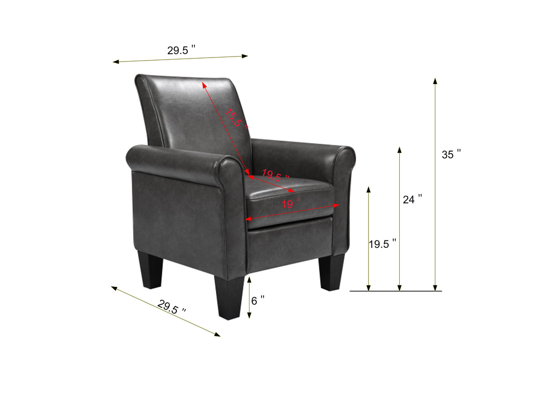 Accent Chairs, Comfy Sofa Chair, Armchair For Reading, Living Room, Bedroom, Office,Waiting Room, Pu Leather, Dark Grey Grey Foam Upholstered