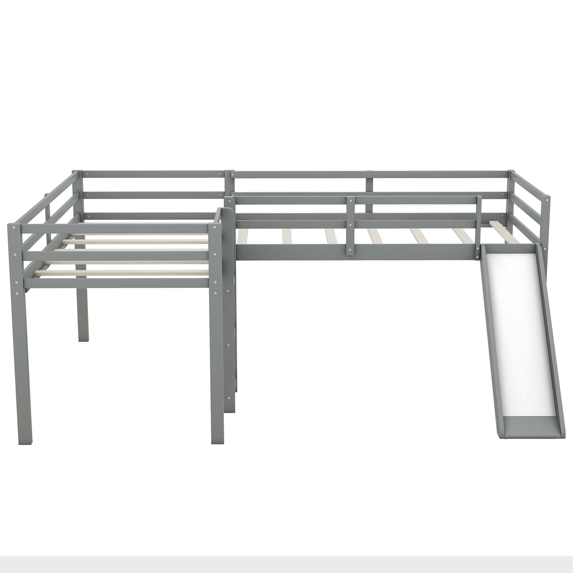L Shaped Twin Size Loft Bed With Ladder And Slide, Gray Gray Solid Wood Mdf