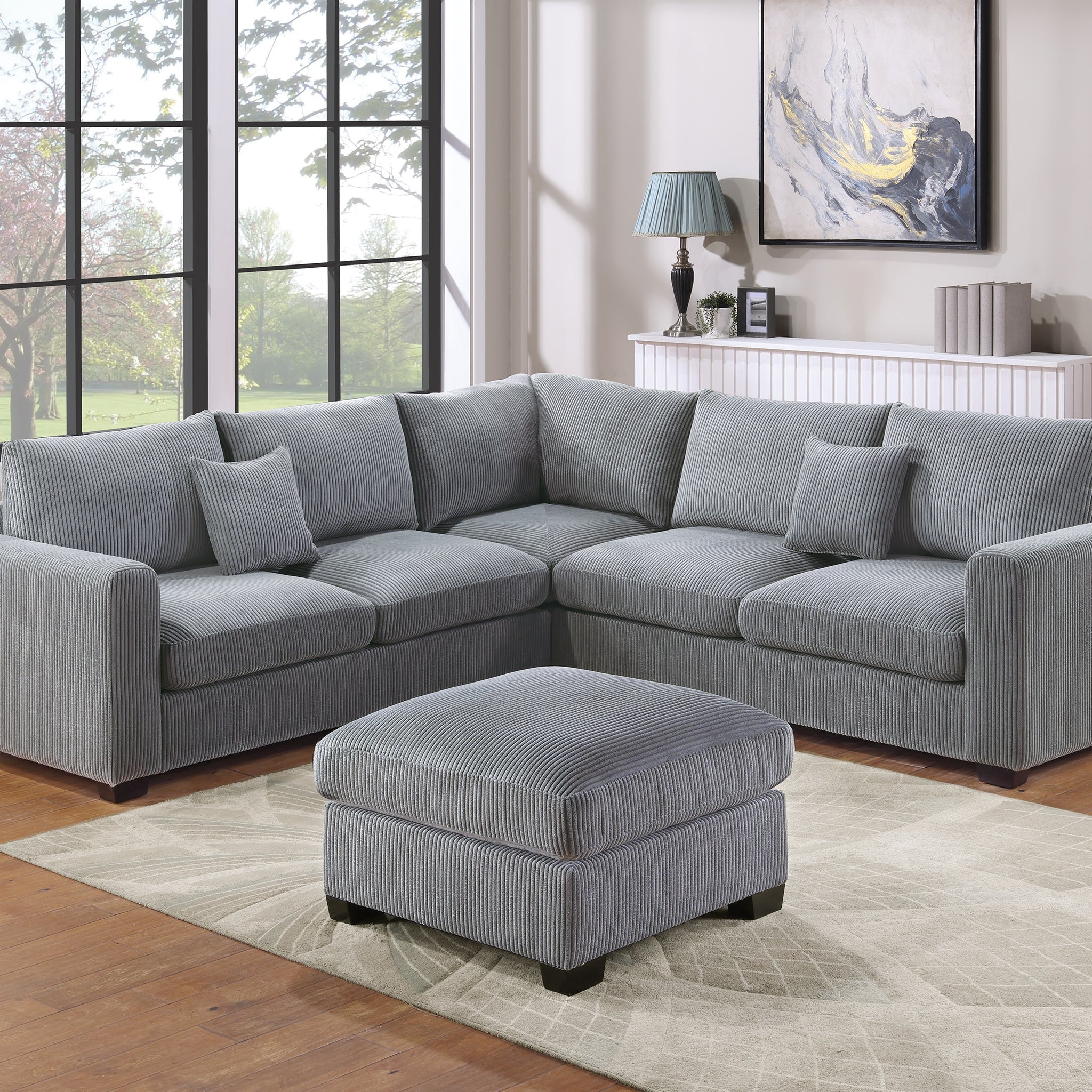 L Sectional Sofa Corduroy Fog Color Laf And Raf Loveseats Corner Wedge Ottoman 4Pcs Sectional Set Couch Living Room Furniture Fog Primary Living Space Contemporary,Modern,Transitional L Shaped