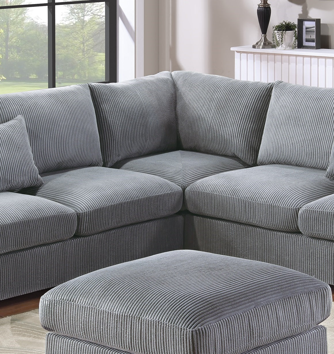 L Sectional Sofa Corduroy Fog Color Laf And Raf Loveseats Corner Wedge Ottoman 4Pcs Sectional Set Couch Living Room Furniture Fog Primary Living Space Contemporary,Modern,Transitional L Shaped