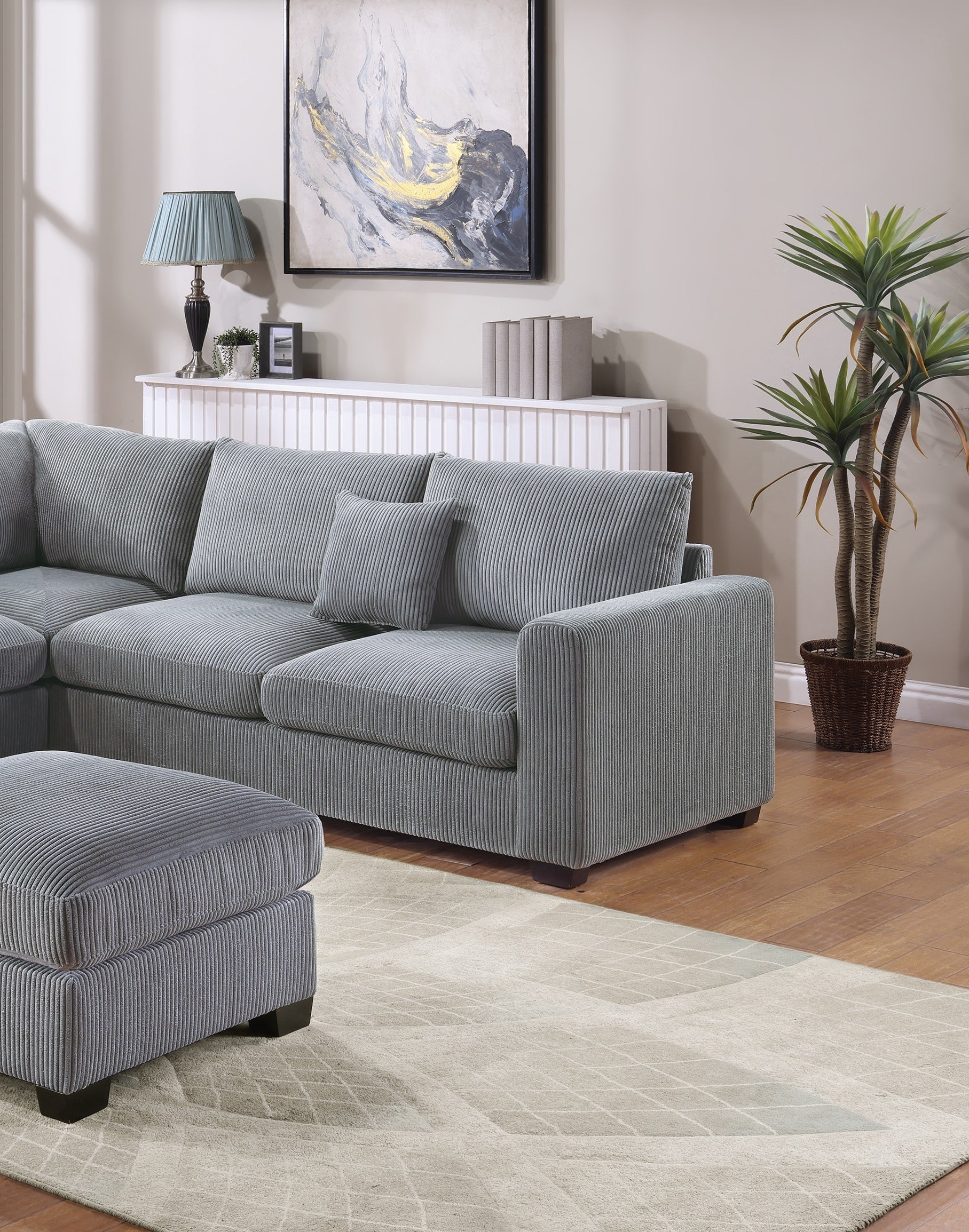 L Sectional Sofa Corduroy Fog Color Laf And Raf Loveseats Corner Wedge Ottoman 4Pcs Sectional Set Couch Living Room Furniture Fog Primary Living Space Contemporary,Modern,Transitional L Shaped