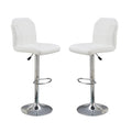 Adjustable Bar Stool Chair White Faux Leather Clean Lines Seat Chrome Base Modern Set Of 2 Chairs Bar Stool Dining Kitchen White Dining Room Contemporary,Modern Bar Stools Solid Back Metal