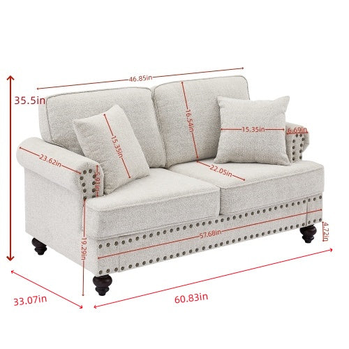 61" Chenille Modern Upholstered Sofas Beautiful Seater With Nails And Armrests White White Primary Living Space American Design Polyester Chenille