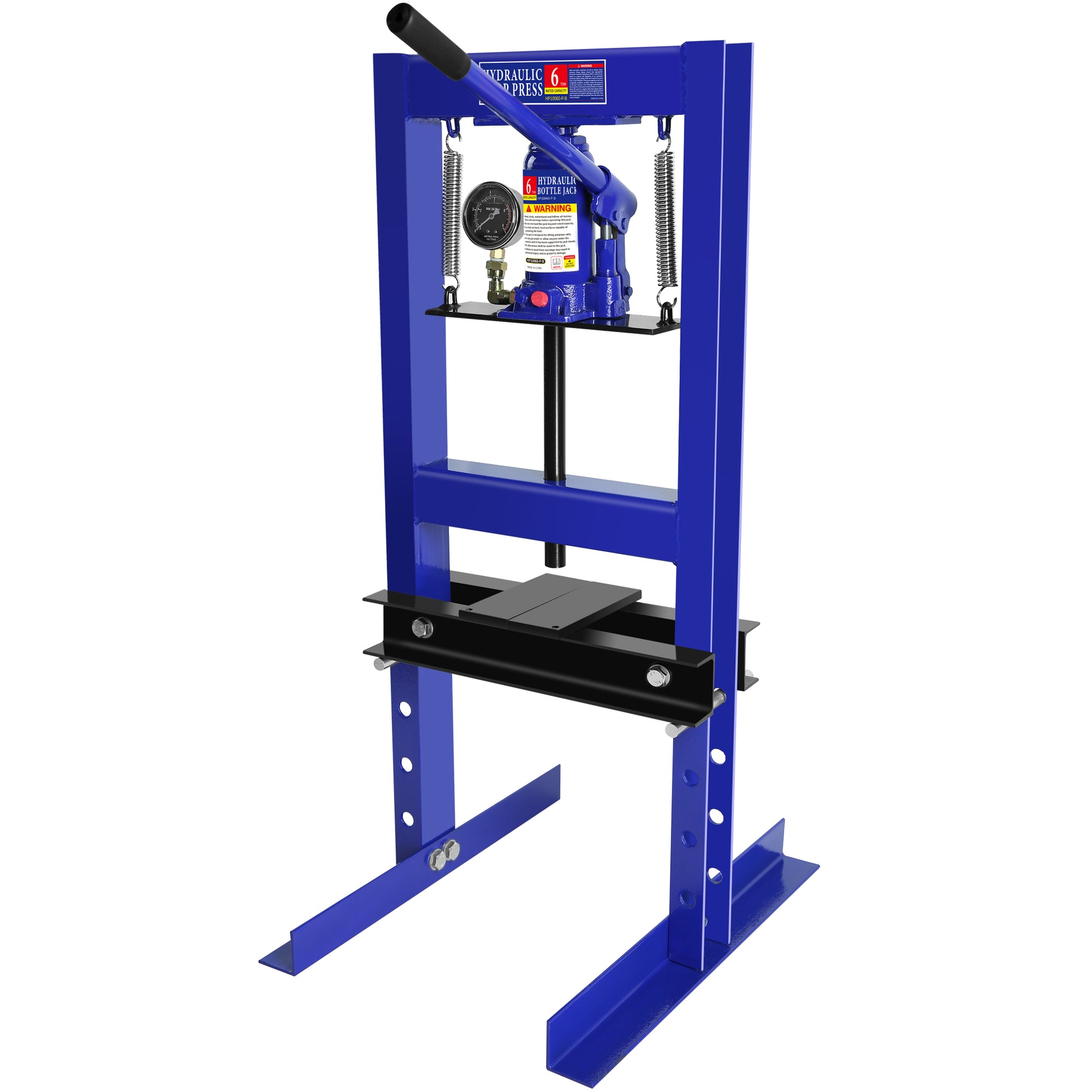 Steel H Frame Hydraulic Garage Shop Floor Press With Stamping Plates, With Pressure Gauge,6 Ton Capacity, Blue Blue Steel