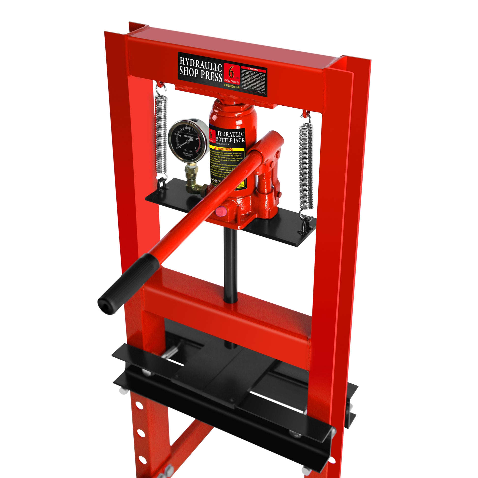 6 Ton Hydraulic Shop Floor Press, With Pressure Gauge Steel H Frame Shop Press With Steel Plates Adjustable Working Table, Red Red Steel