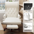 330Lbs Executive Office Chair With Footstool, Ergonomic Design High Back Reclining Comfortable Desk Chair White White Pu Leather