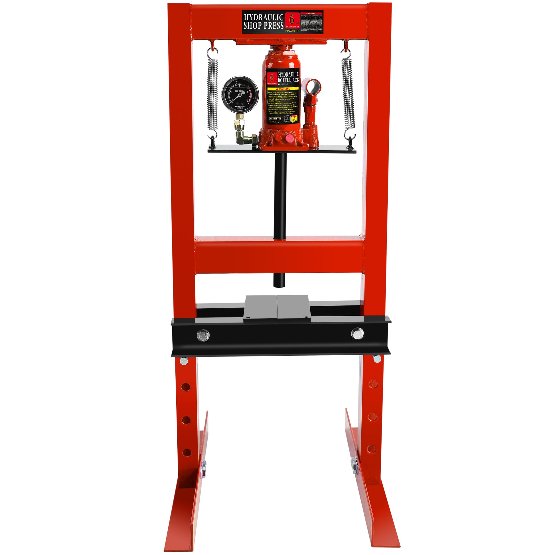 6 Ton Hydraulic Shop Floor Press, With Pressure Gauge Steel H Frame Shop Press With Steel Plates Adjustable Working Table, Red Red Steel
