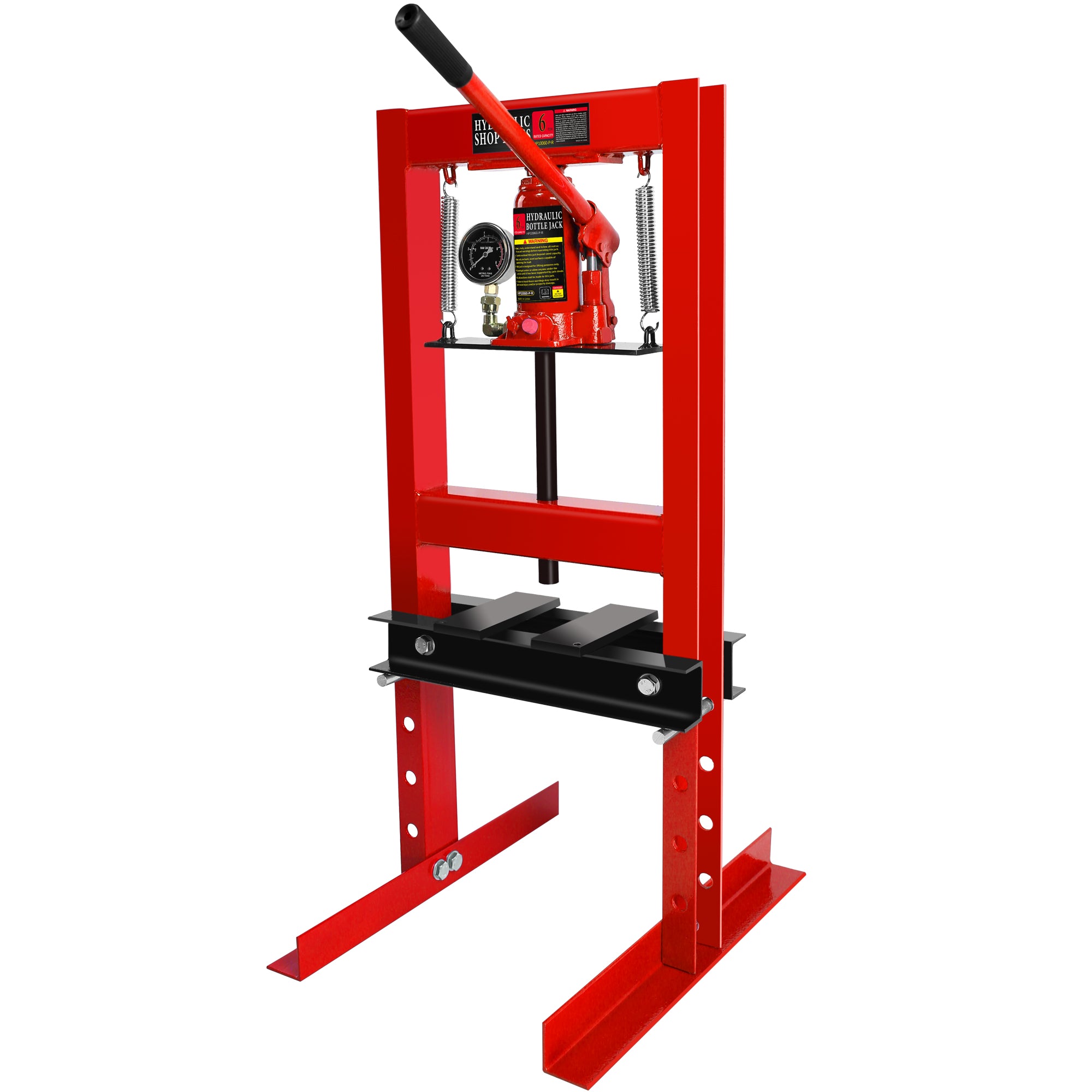 6 Ton Hydraulic Shop Floor Press, With Pressure Gauge Steel H Frame Shop Press With Steel Plates Adjustable Working Table, Red Red Steel