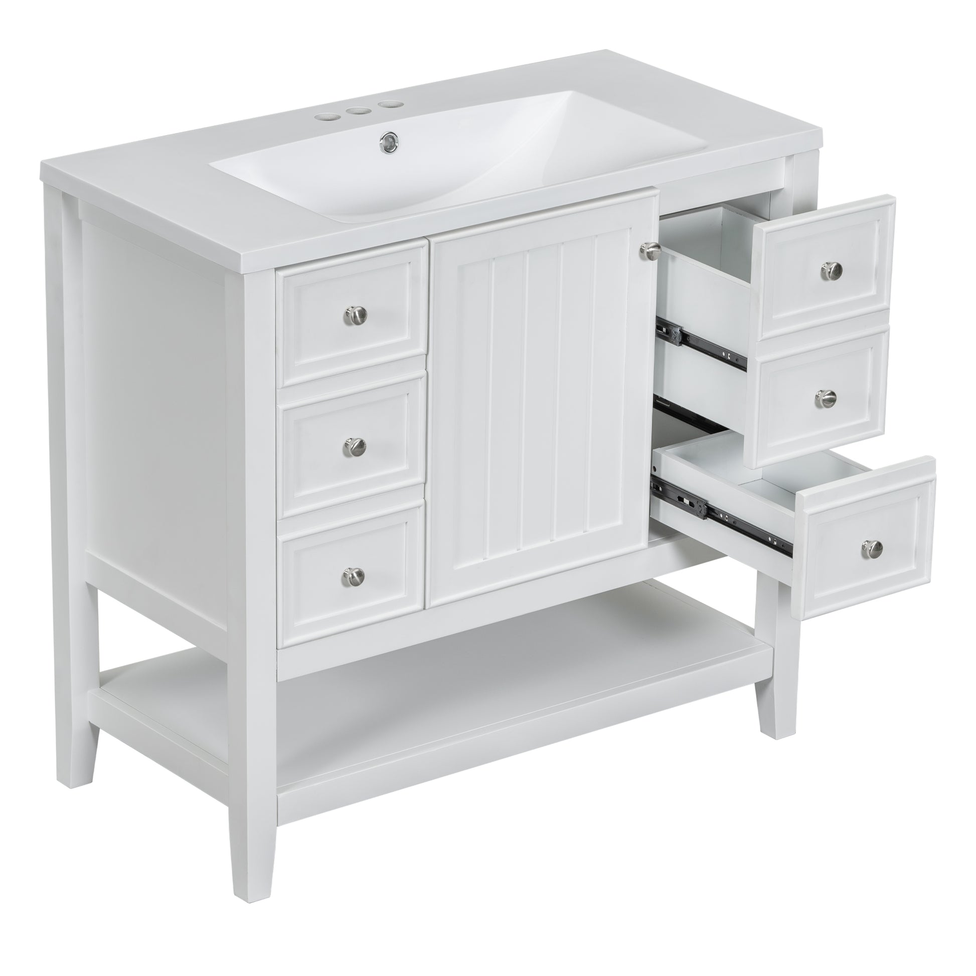 36" Bathroom Vanity With Sink Combo, One Cabinet And Three Drawers, Solid Wood And Mdf Board, White Old Sku:Sy999505Aak White Solid Wood Mdf