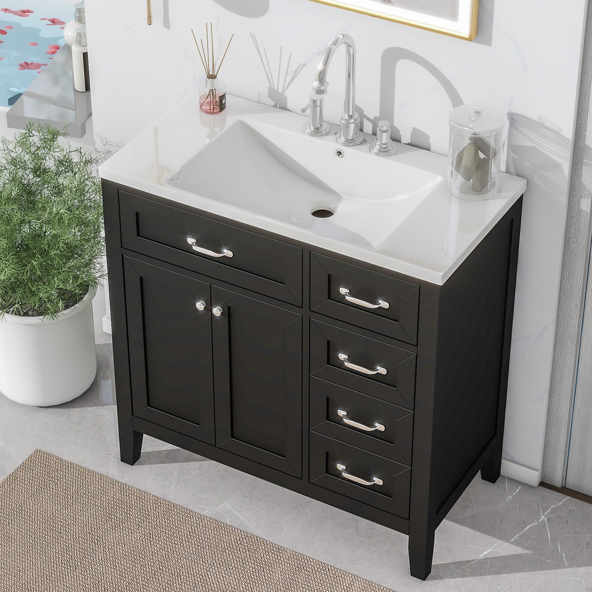 36" Bathroom Vanity With Sink Combo, Black Bathroom Cabinet With Drawers, Solid Frame And Mdf Board Old Sku:Jl000007Aab Black Solid Wood Mdf
