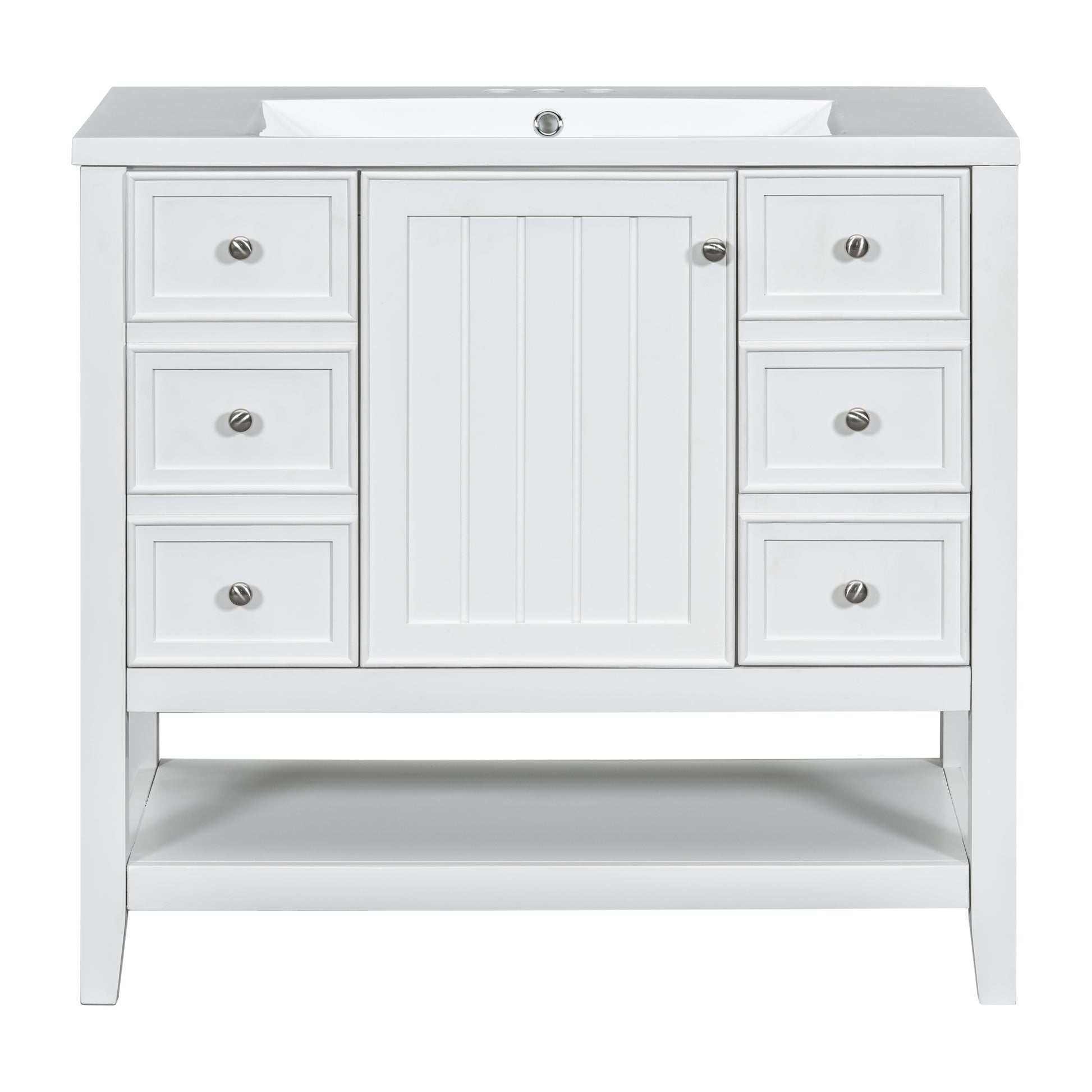 36" Bathroom Vanity With Sink Combo, One Cabinet And Three Drawers, Solid Wood And Mdf Board, White Old Sku:Sy999505Aak White Solid Wood Mdf