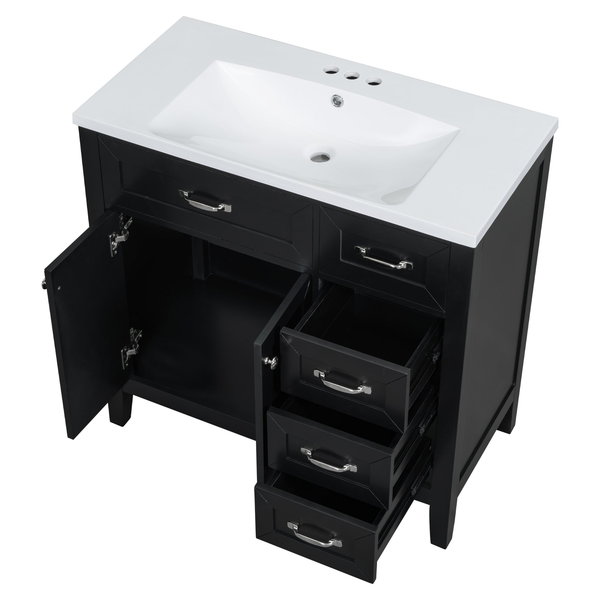 36" Bathroom Vanity With Sink Combo, Black Bathroom Cabinet With Drawers, Solid Frame And Mdf Board Old Sku:Jl000007Aab Black Solid Wood Mdf