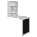 Floating Wall Mounted Table, Foldable Desk With Storage Shelves And Blackboard Black White White Black Mdf