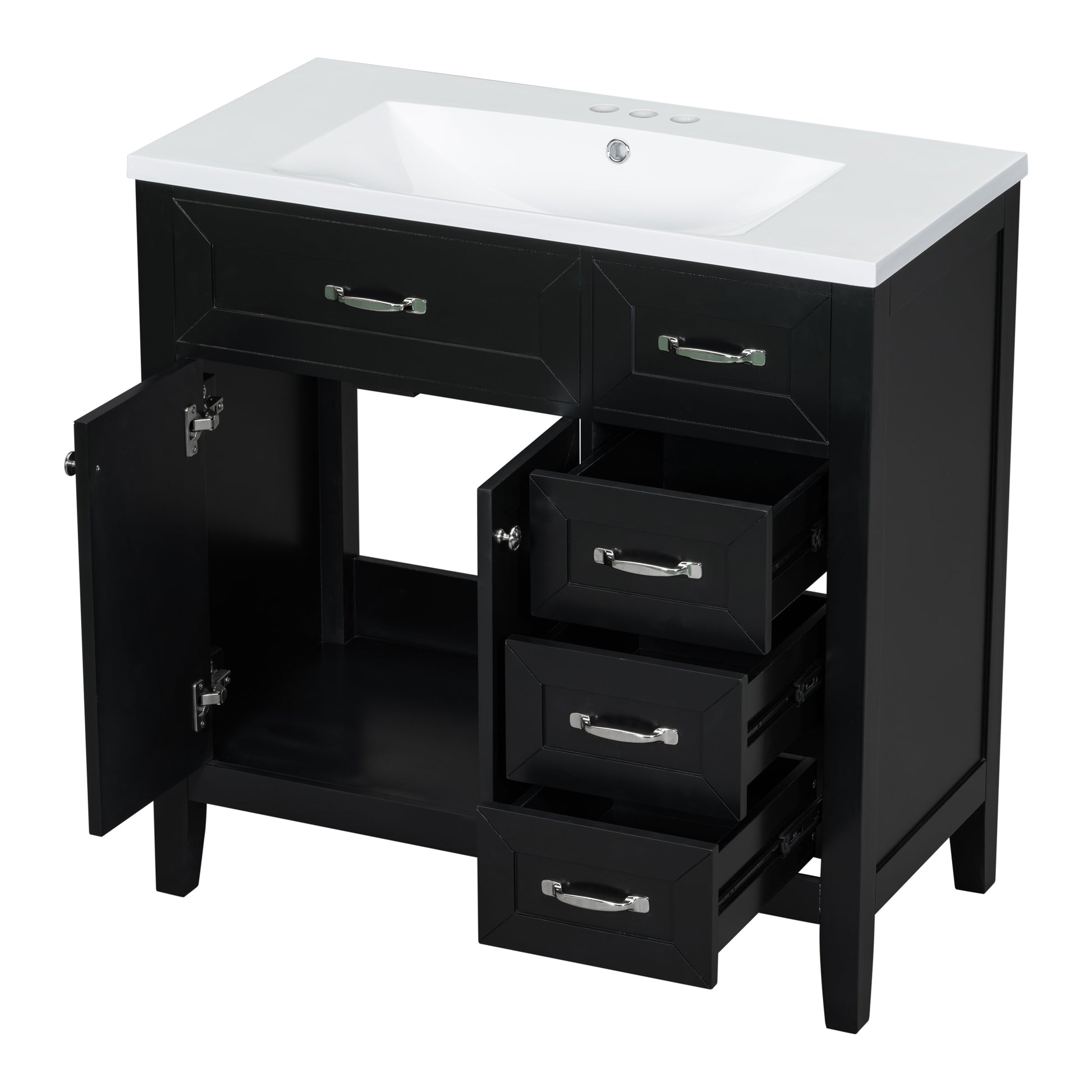 36" Bathroom Vanity With Sink Combo, Black Bathroom Cabinet With Drawers, Solid Frame And Mdf Board Old Sku:Jl000007Aab Black Solid Wood Mdf