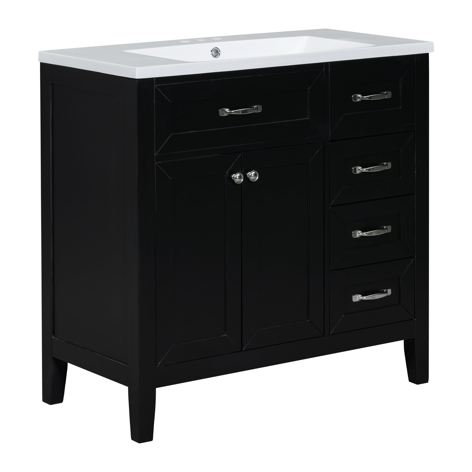 36" Bathroom Vanity With Sink Combo, Black Bathroom Cabinet With Drawers, Solid Frame And Mdf Board Old Sku:Jl000007Aab Black Solid Wood Mdf