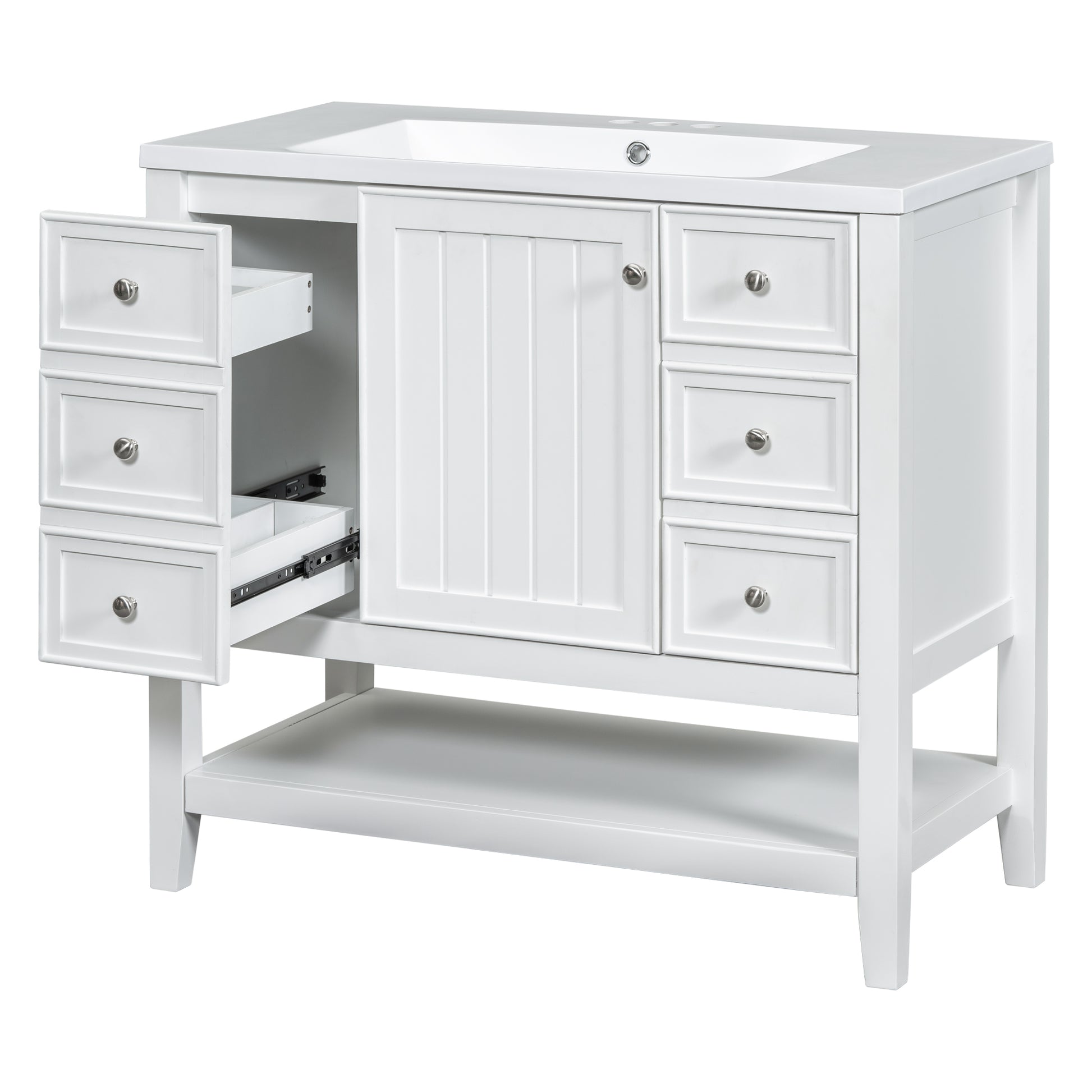 36" Bathroom Vanity With Sink Combo, One Cabinet And Three Drawers, Solid Wood And Mdf Board, White Old Sku:Sy999505Aak White Solid Wood Mdf