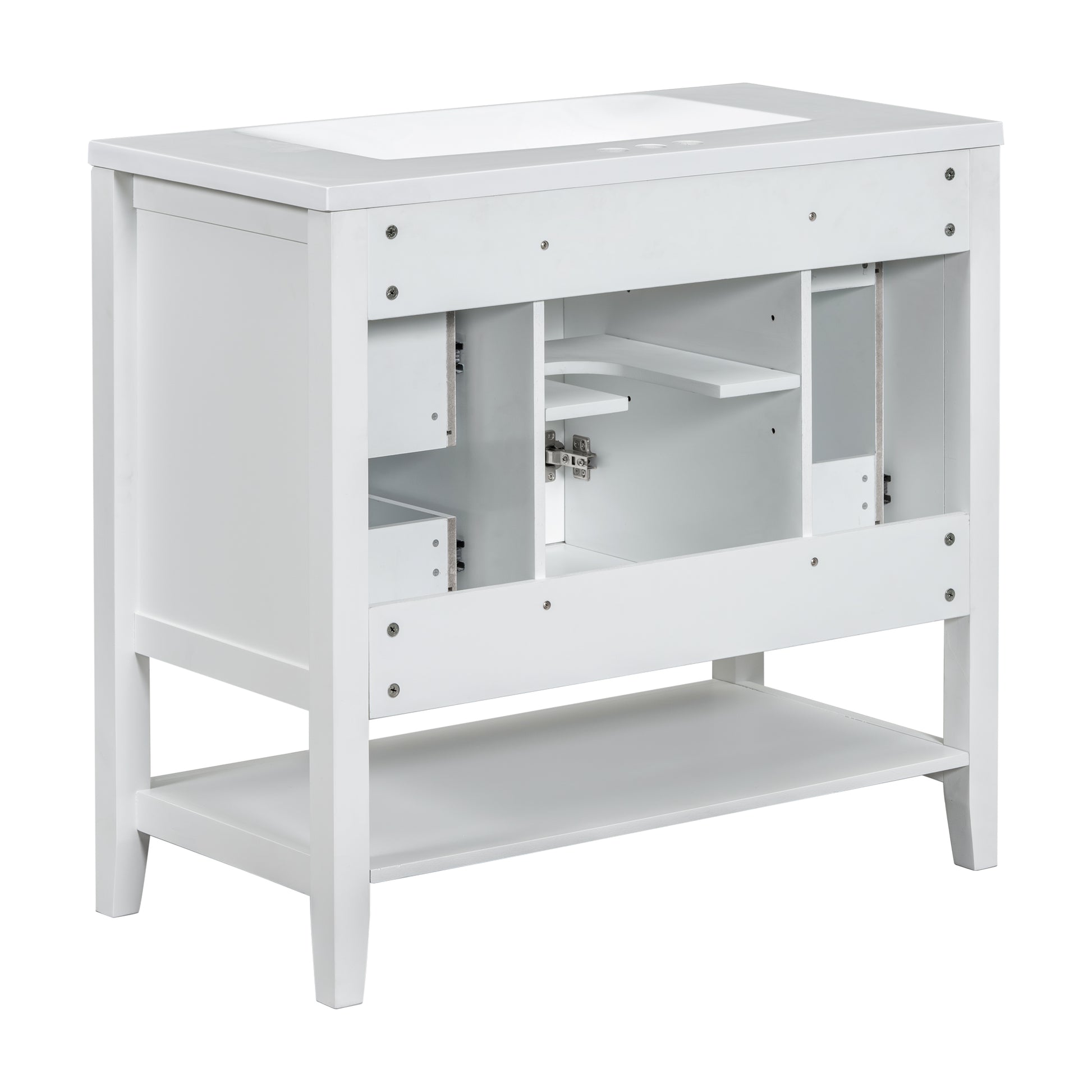 36" Bathroom Vanity With Sink Combo, One Cabinet And Three Drawers, Solid Wood And Mdf Board, White Old Sku:Sy999505Aak White Solid Wood Mdf