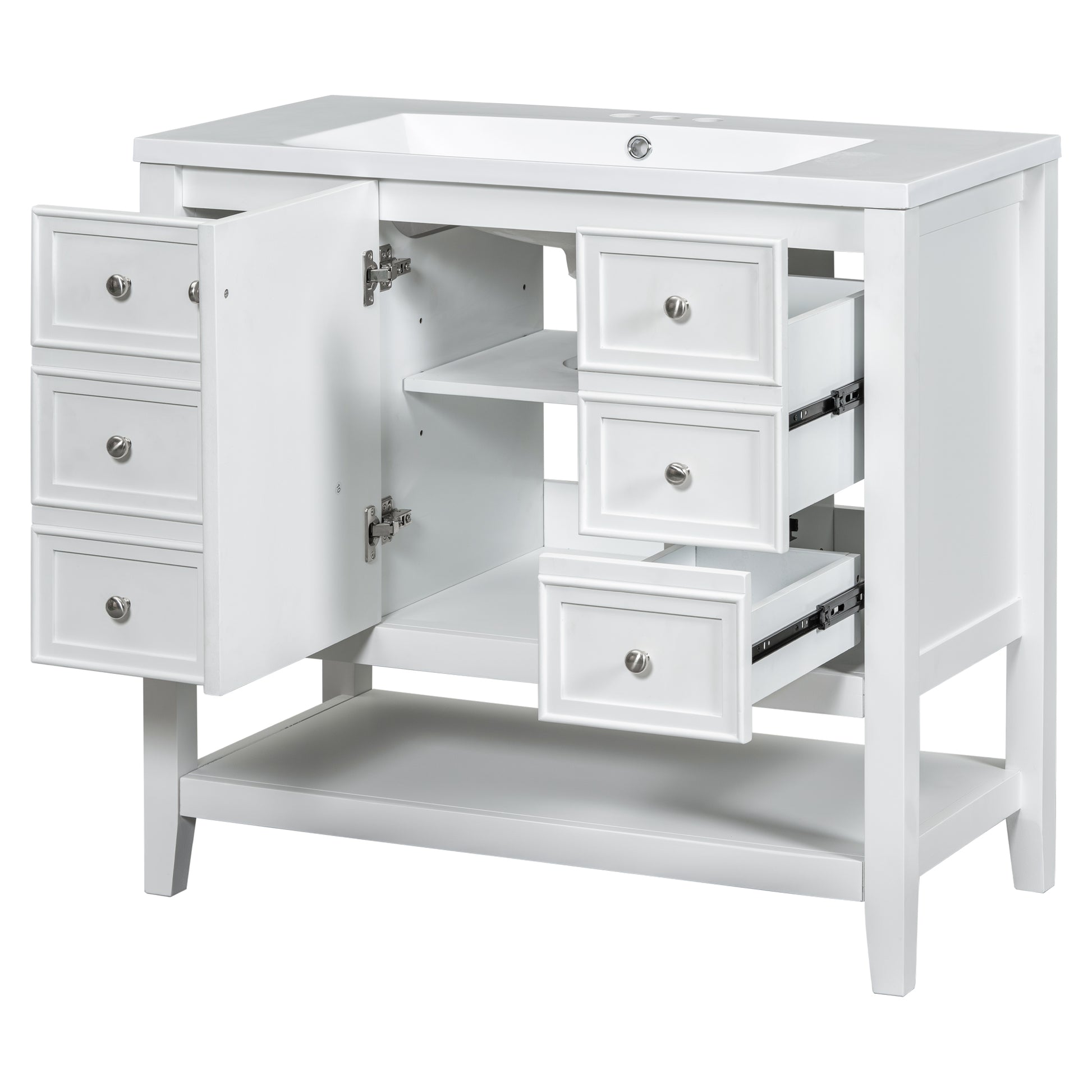 36" Bathroom Vanity With Sink Combo, One Cabinet And Three Drawers, Solid Wood And Mdf Board, White Old Sku:Sy999505Aak White Solid Wood Mdf