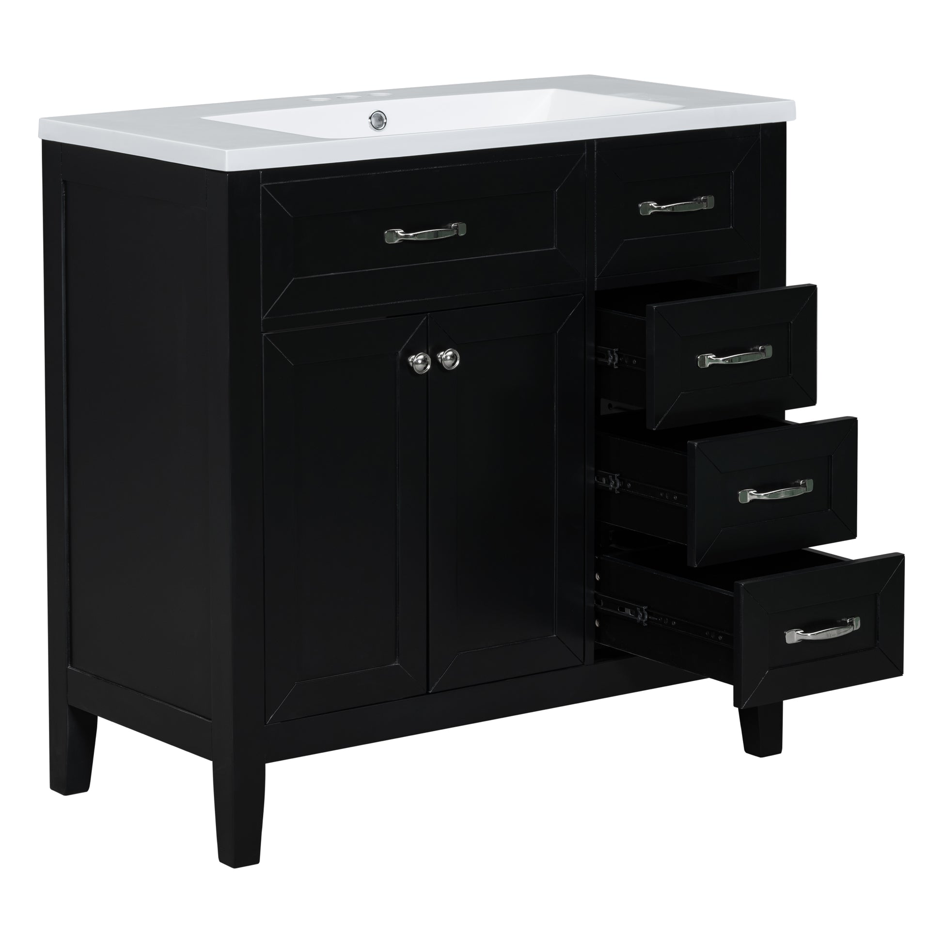 36" Bathroom Vanity With Sink Combo, Black Bathroom Cabinet With Drawers, Solid Frame And Mdf Board Old Sku:Jl000007Aab Black Solid Wood Mdf