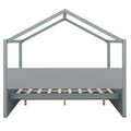 Full Size Wooden House Bed With Shelves And A Mini Cabinet, Gray Box Spring Not Required Gray Wood Bedroom Pine Bed Frame Wood