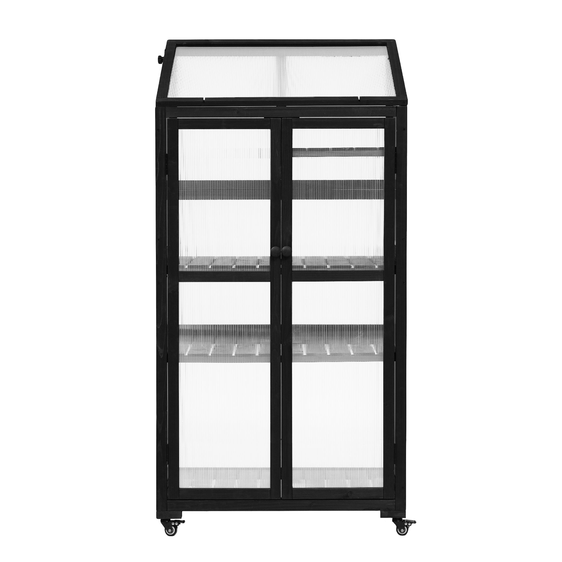 62Inch Height Wood Large Greenhouse Balcony Portable Cold Frame With Wheels And Adjustable Shelves For Outdoor Indoor Use, Black Black Garden & Outdoor Casual Wood Solid Wood
