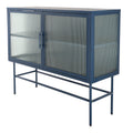 Double Door Tempered Glass Sideboard Console Table With 2 Fluted Glass Doors Adjustable Shelf And Feet Anti Tip Dust Free Kitchen Credenza Cabinet Blue Blue Tempered Glass Sheet Metal Plastic