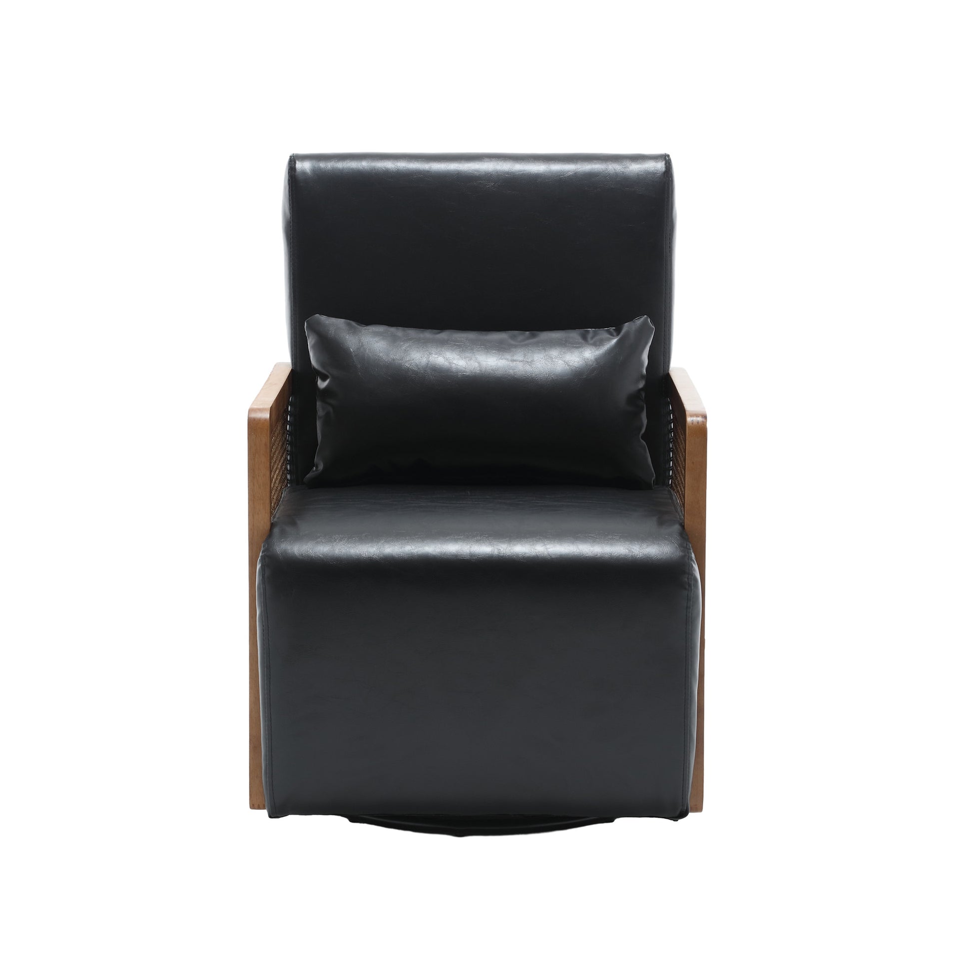 Coolmore 360 Degree Swivel Barrel Club Chair With One Pillow,Modern Comfortable Upholstered Accent Chair,Linen Accent Chair For Living Room,Bedroom Black Pu Black Pu Primary Living Space Modern Foam Pu Leather