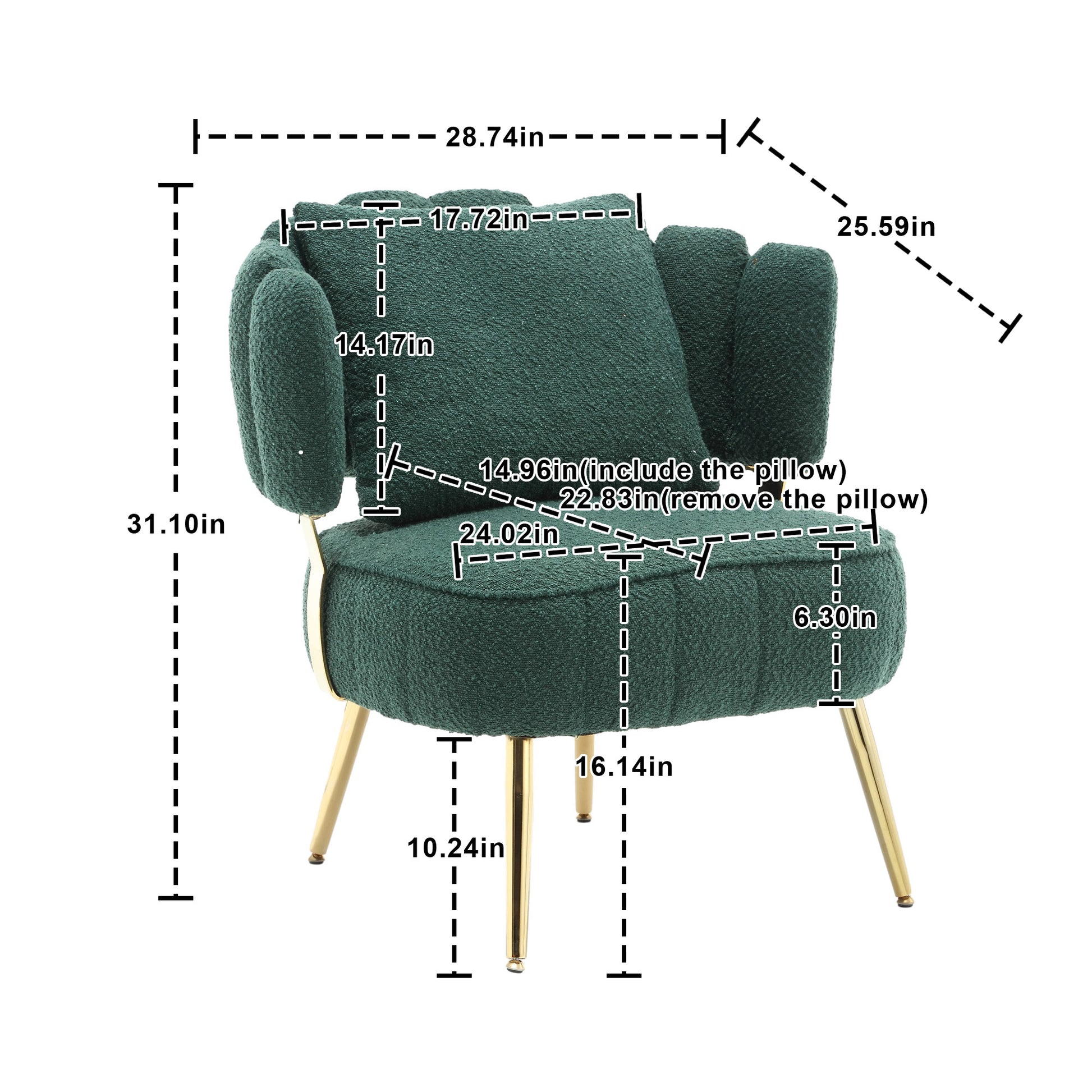 Coolmore Boucle Accent Chair Modern Upholstered Armchair Tufted Chair With Metal Frame, Single Leisure Chairs For Living Room Bedroom Emerald Boucle