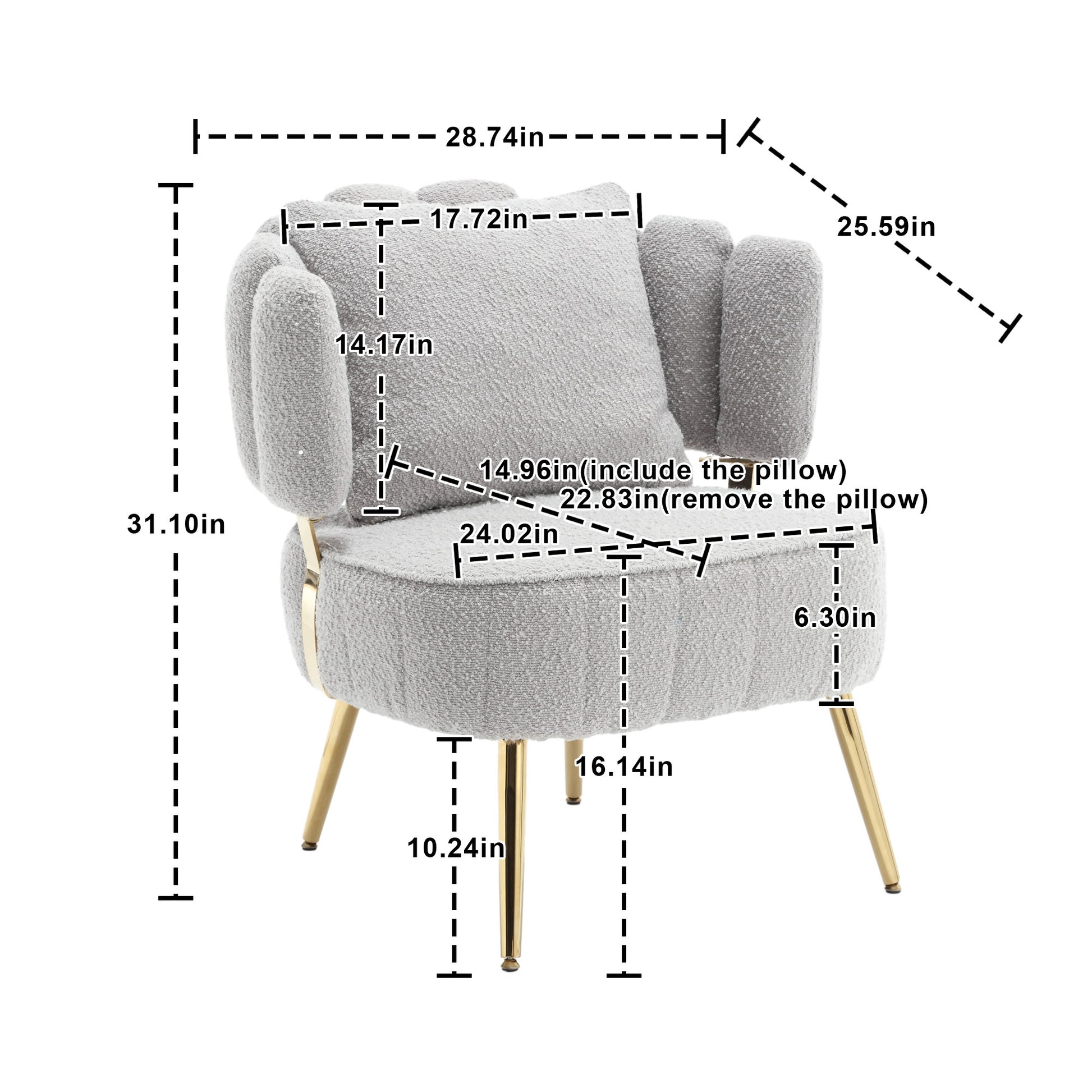 Coolmore Boucle Accent Chair Modern Upholstered Armchair Tufted Chair With Metal Frame, Single Leisure Chairs For Living Room Bedroom Gray Boucle