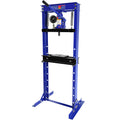Steel H Frame Hydraulic Shop Press With Stamping Plates To Bend, Straighten, Or Press Parts, With A Pressure Gauge, Install Bearings And U Joints, 12 Ton 24,000 Lb Capacity Blue Steel