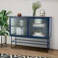 Double Door Tempered Glass Sideboard Console Table With 2 Fluted Glass Doors Adjustable Shelf And Feet Anti Tip Dust Free Kitchen Credenza Cabinet Blue Blue Tempered Glass Sheet Metal Plastic