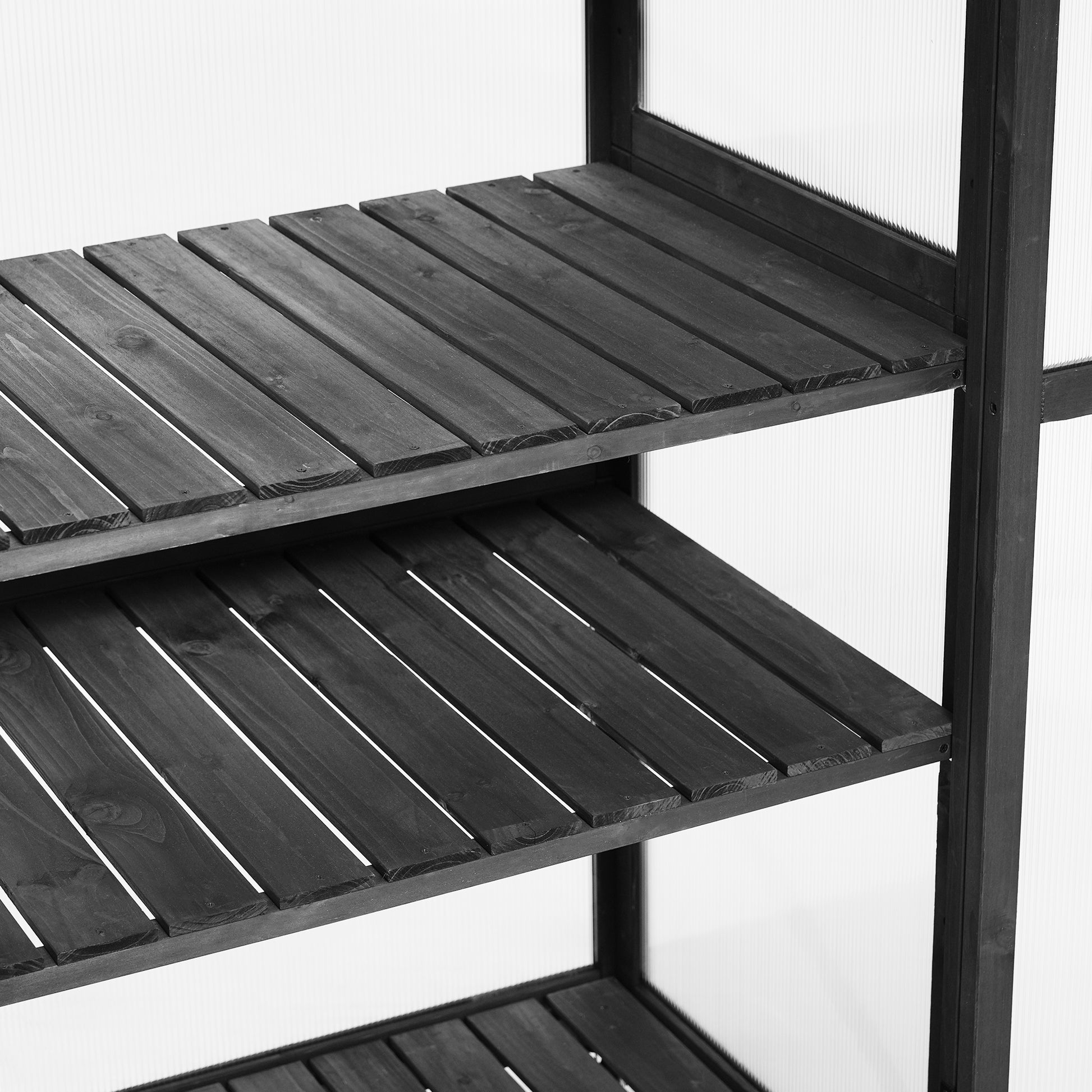 62Inch Height Wood Large Greenhouse Balcony Portable Cold Frame With Wheels And Adjustable Shelves For Outdoor Indoor Use, Black Black Garden & Outdoor Casual Wood Solid Wood