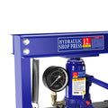 Steel H Frame Hydraulic Shop Press With Stamping Plates To Bend, Straighten, Or Press Parts, With A Pressure Gauge, Install Bearings And U Joints, 12 Ton 24,000 Lb Capacity Blue Steel