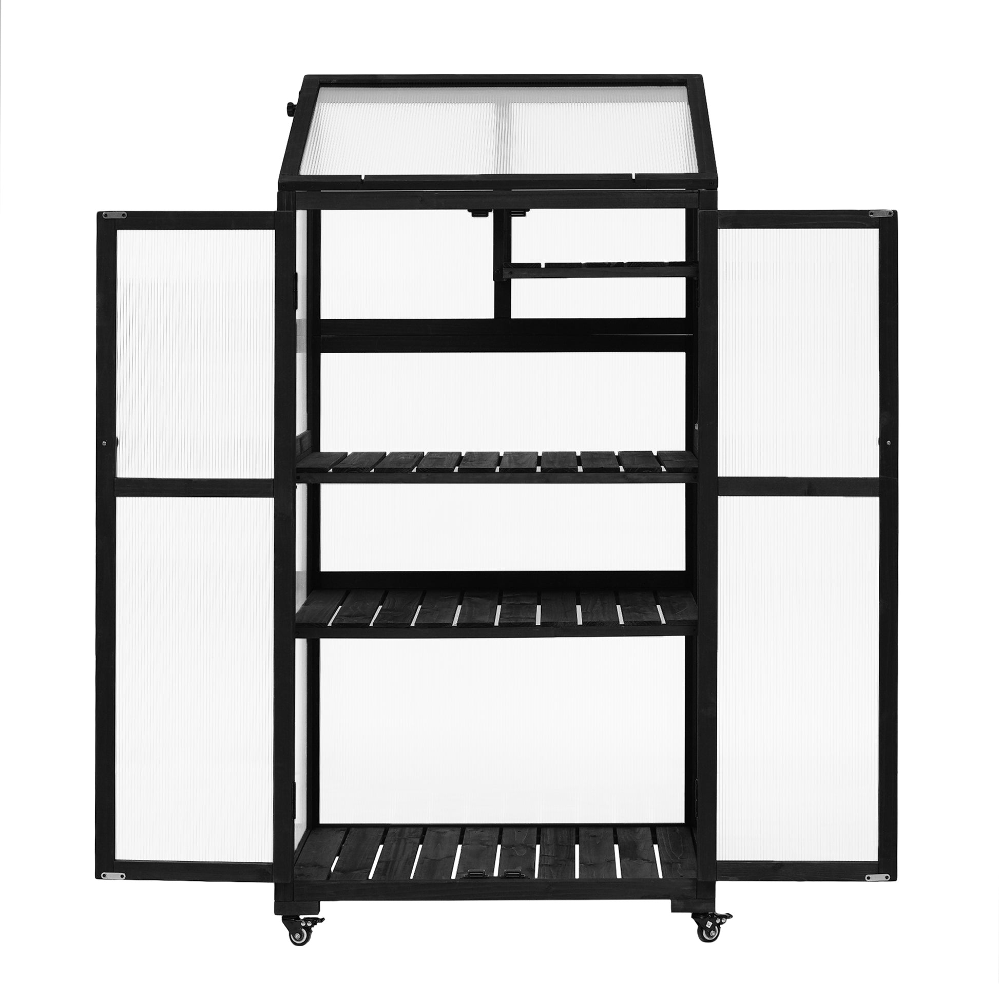 62Inch Height Wood Large Greenhouse Balcony Portable Cold Frame With Wheels And Adjustable Shelves For Outdoor Indoor Use, Black Black Garden & Outdoor Casual Wood Solid Wood