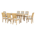 Rustic Extendable 84Inch Dining Table Set With 24Inch Removable Leaf6 Upholstered Armless Dining Chairs And 2 Padded Arm Chairs, 9 Pieces, Natural Wood Dining Room Extendable Rubberwood Rectangular Dining Table With Chair Upholstered Chair Wood Natural