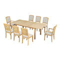 Rustic Extendable 84Inch Dining Table Set With 24Inch Removable Leaf6 Upholstered Armless Dining Chairs And 2 Padded Arm Chairs, 9 Pieces, Natural Wood Dining Room Extendable Rubberwood Rectangular Dining Table With Chair Upholstered Chair Wood Natural