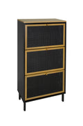 3 Metal Door Shoe Rack, Freestanding Modern Shoe Storage Cabinet, Metal Rattan, For Entryway Black Particle Board