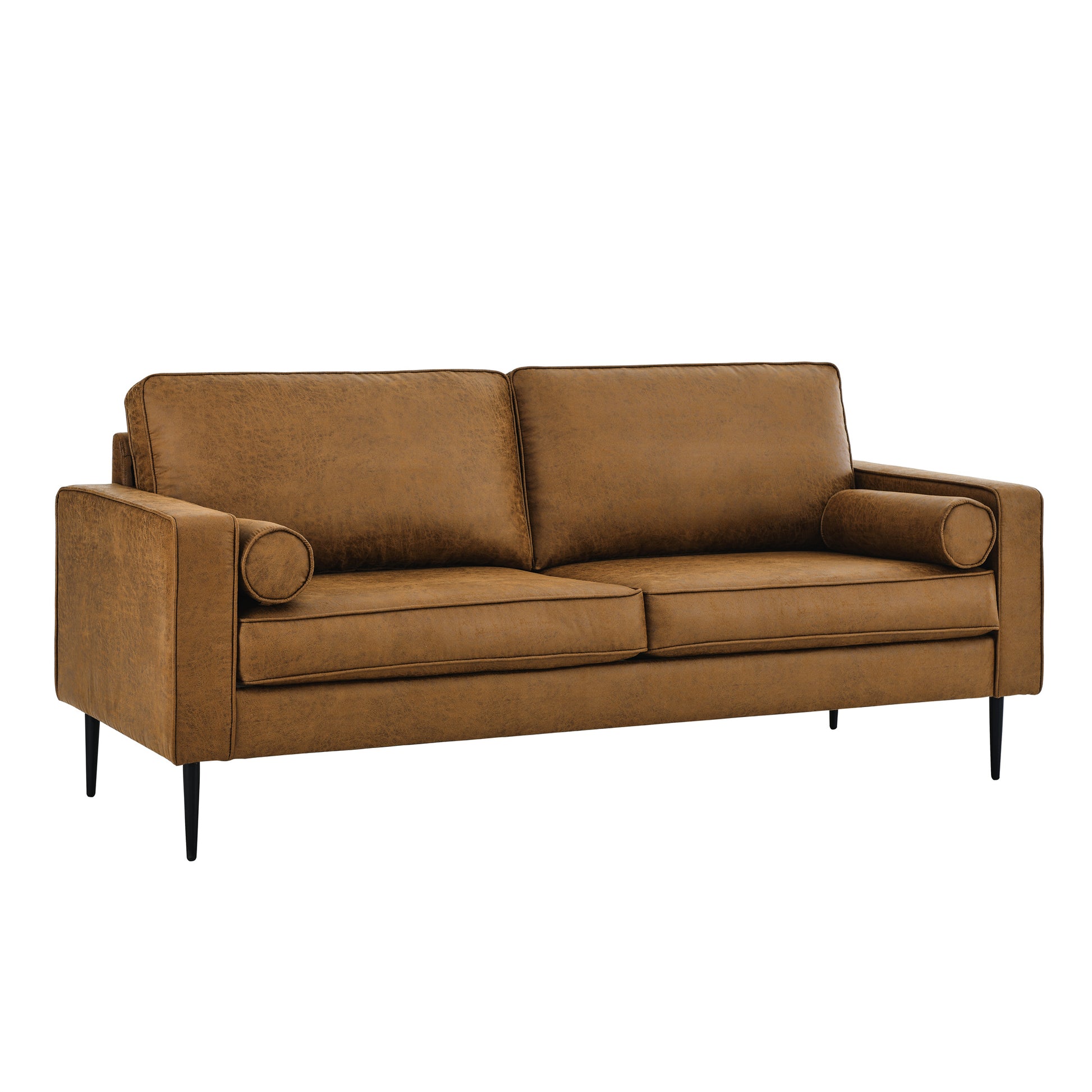 79"Mid Century Modern Couch With High Tech Fabric Surface Upholstered Cushions Pillows,Seat Sofas&Couches For Living Room Apartment Office, Large Brown Brown Wood Primary Living Space Soft Cushion Back American Design Square Arms Polyester Fabric 2 Seat