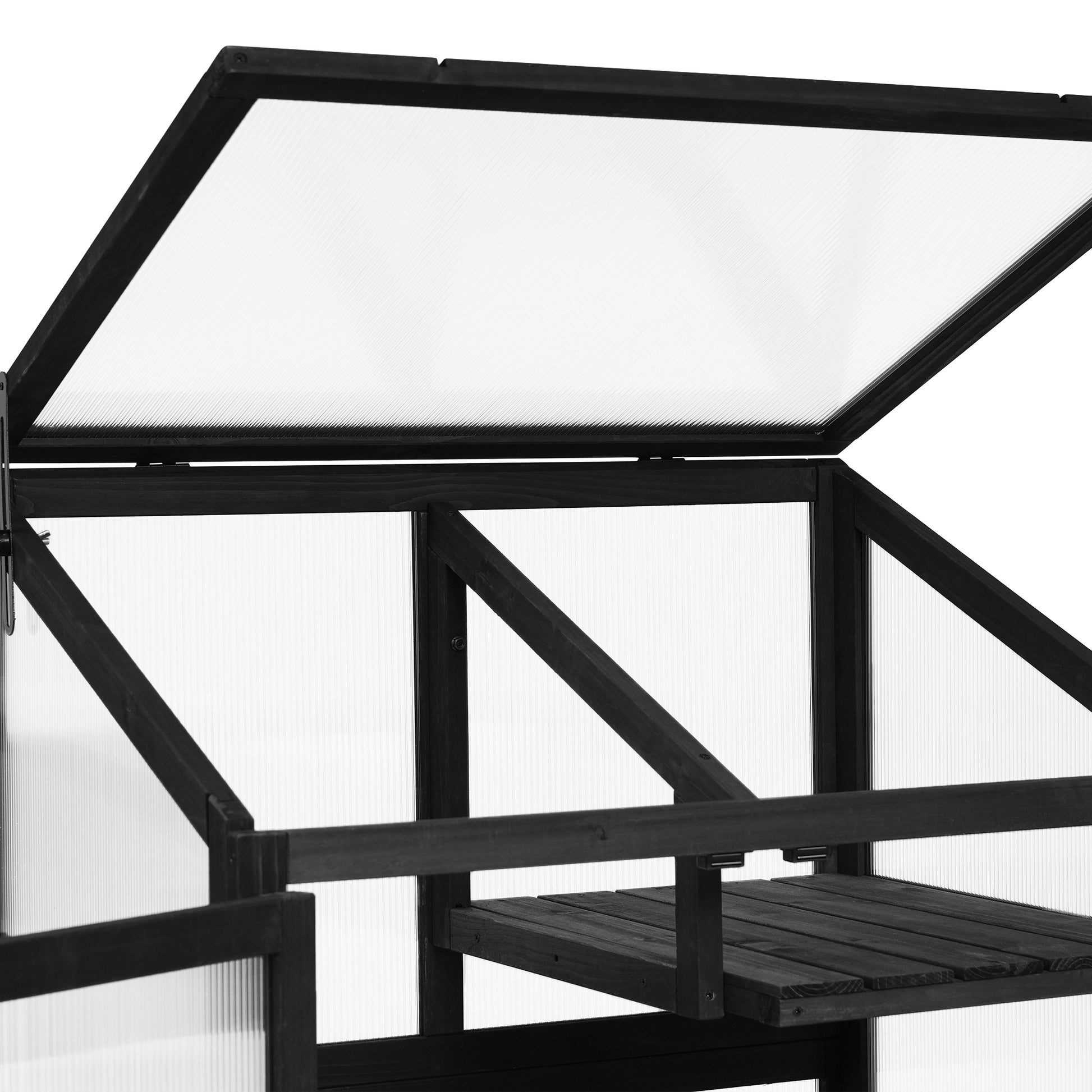 62Inch Height Wood Large Greenhouse Balcony Portable Cold Frame With Wheels And Adjustable Shelves For Outdoor Indoor Use, Black Black Garden & Outdoor Casual Wood Solid Wood