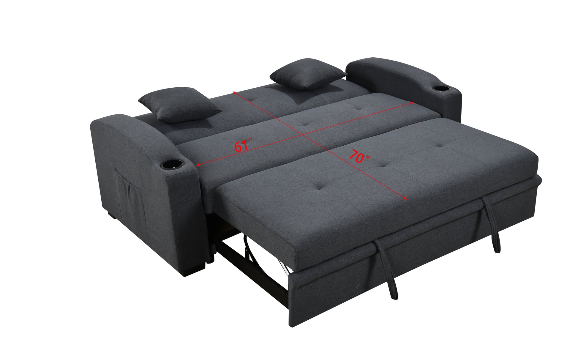 75 Inch 3 In 1 Convertible Modern Sofa With Convenient Pull Out Bed,Reclining Backrest, Cup Holders,Pillows And Pockets, Futon Couches For Living Room Apartment Office,Dark Blue Light Brown Wood Primary Living Space Heavy Duty Eucalyptus 3 Seat Dark Blue