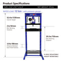 Steel H Frame Hydraulic Shop Press With Stamping Plates To Bend, Straighten, Or Press Parts, With A Pressure Gauge, Install Bearings And U Joints, 12 Ton 24,000 Lb Capacity Blue Steel