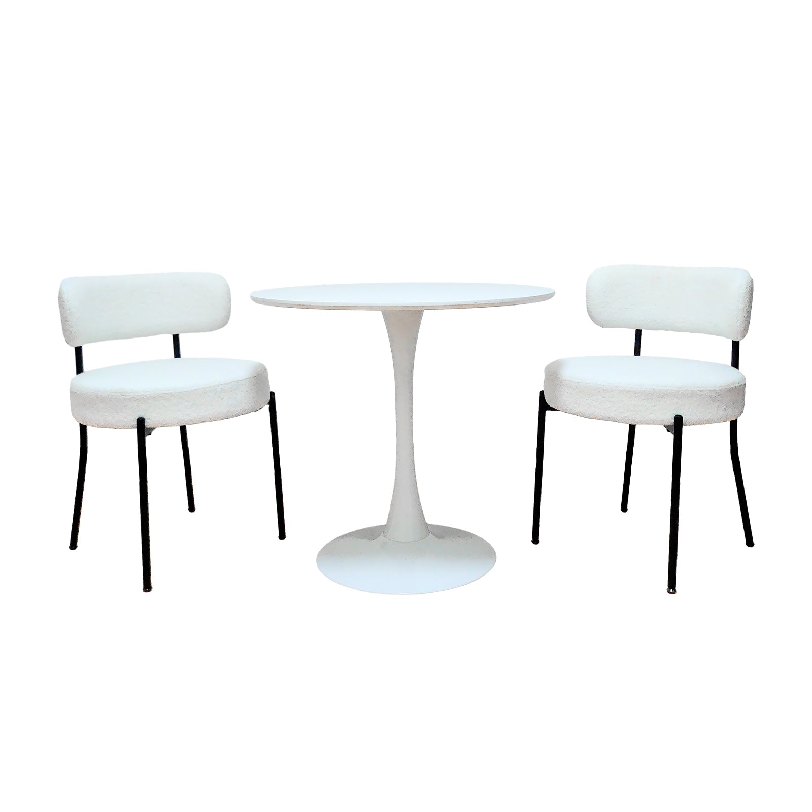 White Dining Chairs Set Of 2, Mid Century Modern Dining Chairs, Kitchen Dining Room Chairs, Curved Backrest Round Upholstered Boucle Dining Chair With Black Metal Legs Metal White Black Kitchen Dining Chairs Foam Velvet