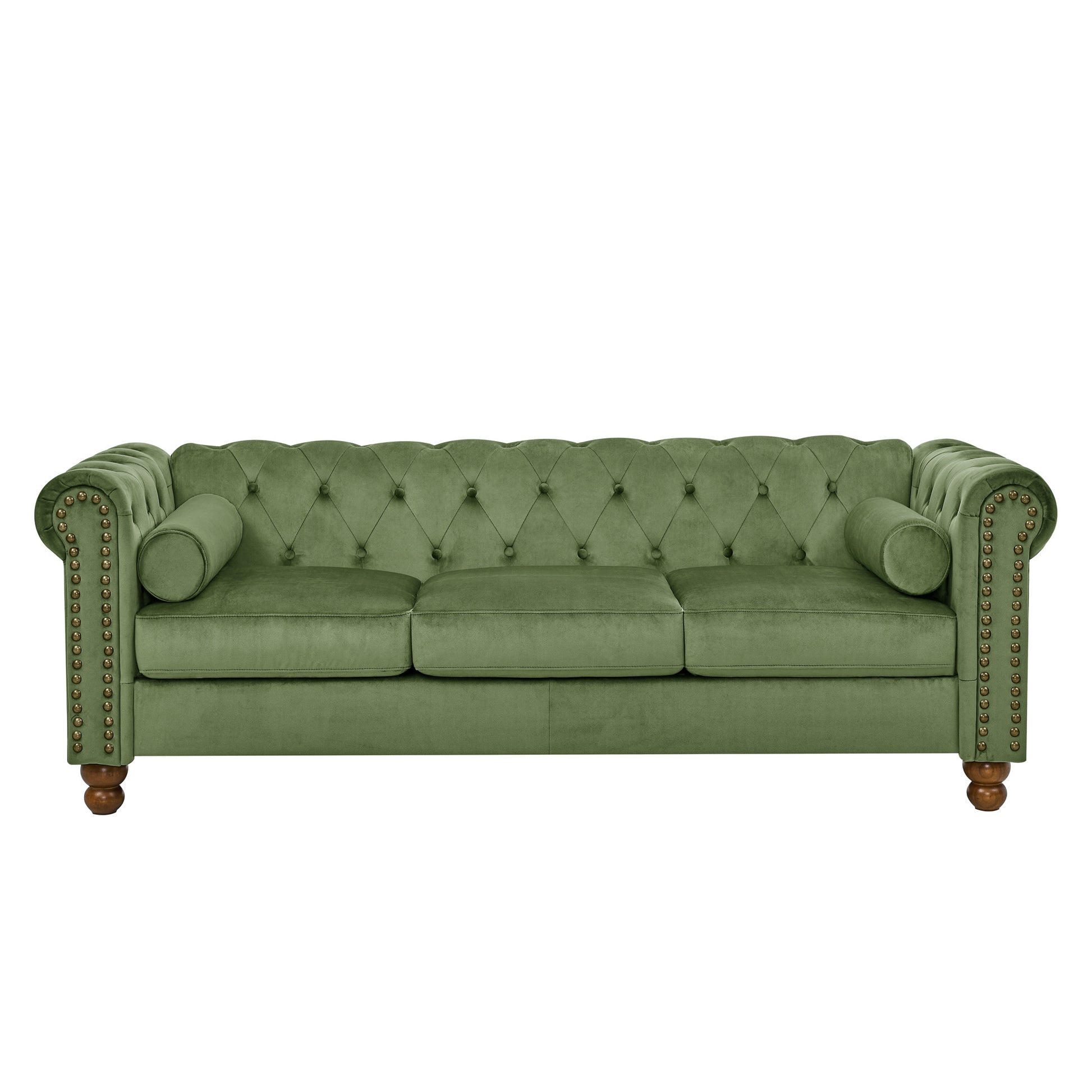Phoyal Large Sofa, Velvet Sofa Three Seat Sofa Classic Tufted Chesterfield Settee Sofa Modern 3 Seater Couch Furniture Tufted Back For Living Room Green Green Primary Living Space Medium Soft Cushion Back Square Arms Foam Fabric 3 Seat