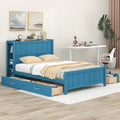 Full Size Platform Bed With Drawers And Storage Shelves, Blue Blue Solid Wood Mdf