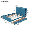 Full Size Platform Bed With Drawers And Storage Shelves, Blue Blue Solid Wood Mdf