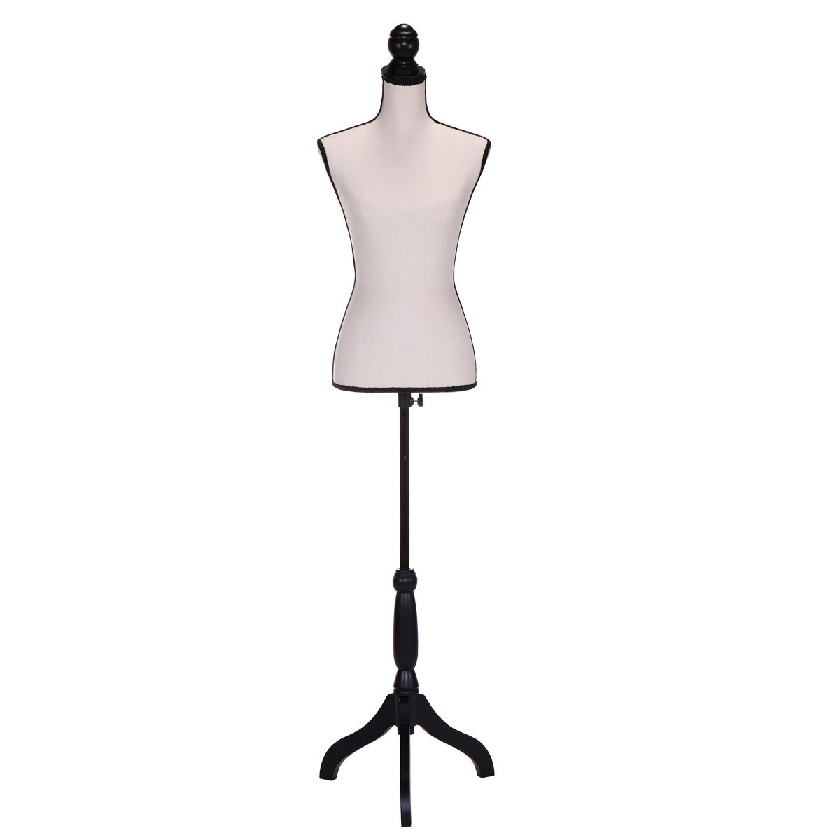 Female Mannequin Torso Dress Form Manikin Body Model With Tripod Wood Stand 51.2" 66" Adjustable Height, Beige Beige Mdf